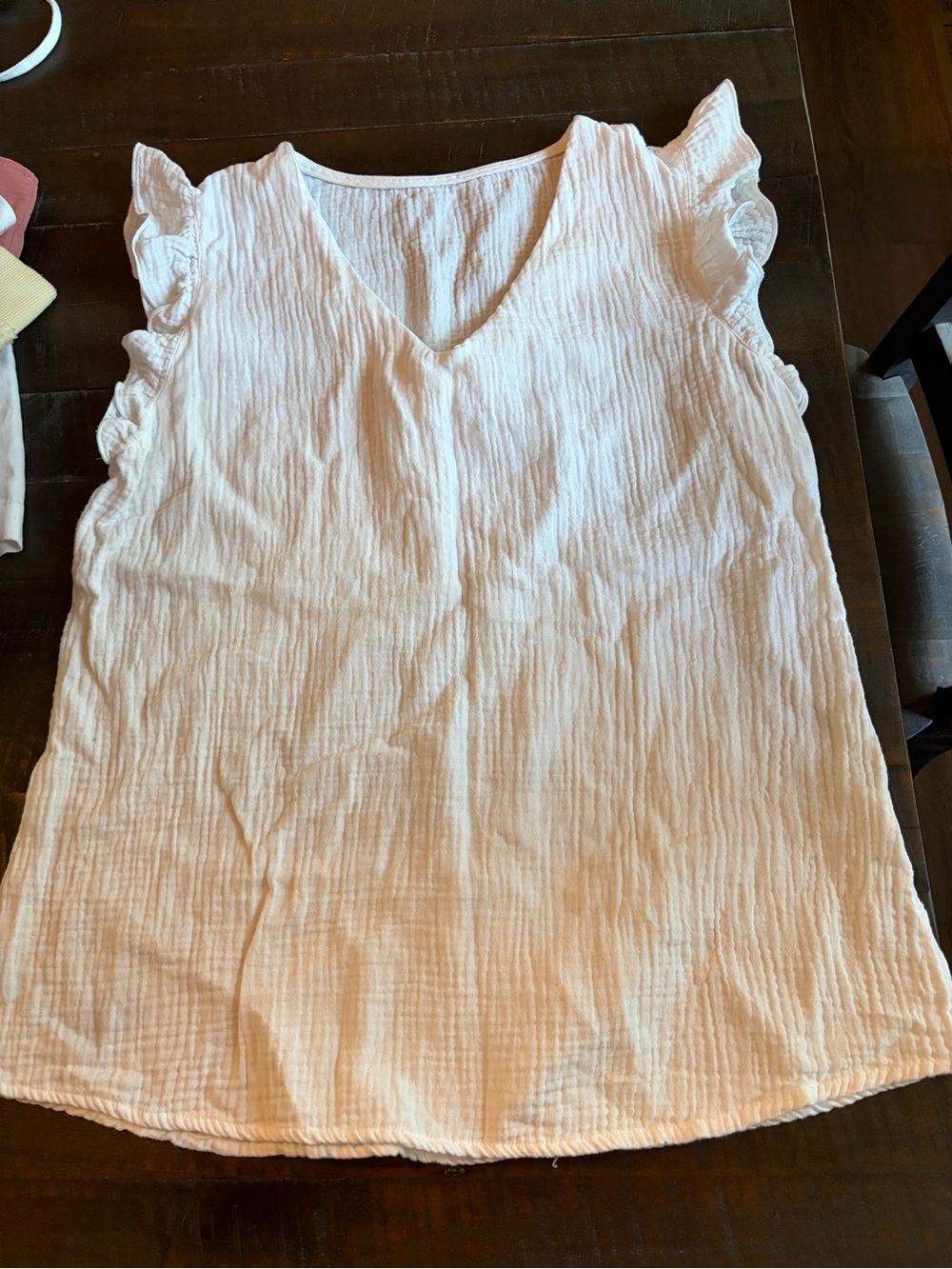 Source Unknown Cream V-Neck Ruffle Sleeve Tunic